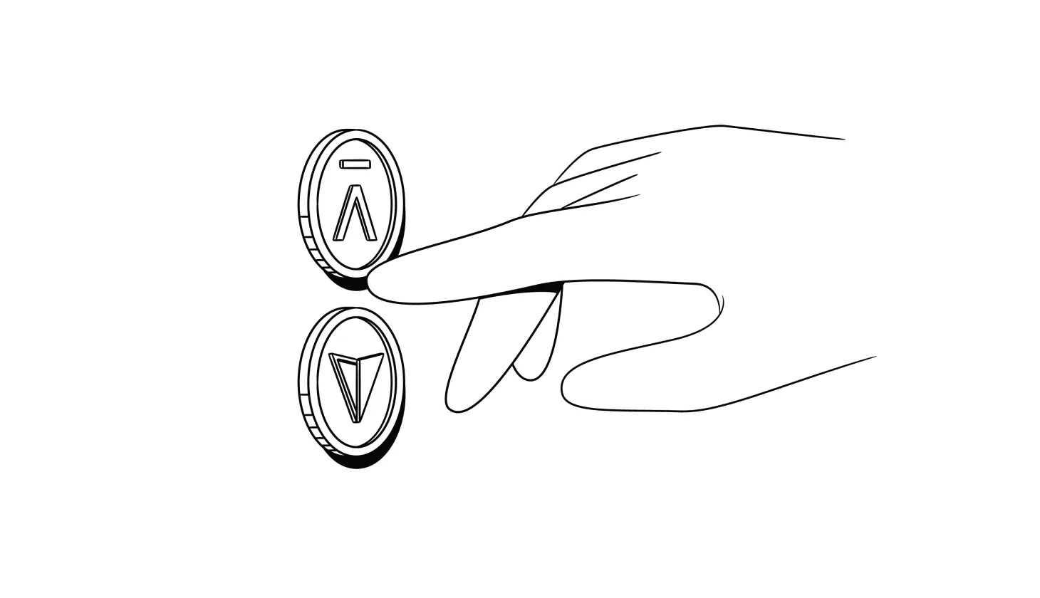 Illustration of a finger hovering between two buttons with the Aura and Identity Guard logos on them